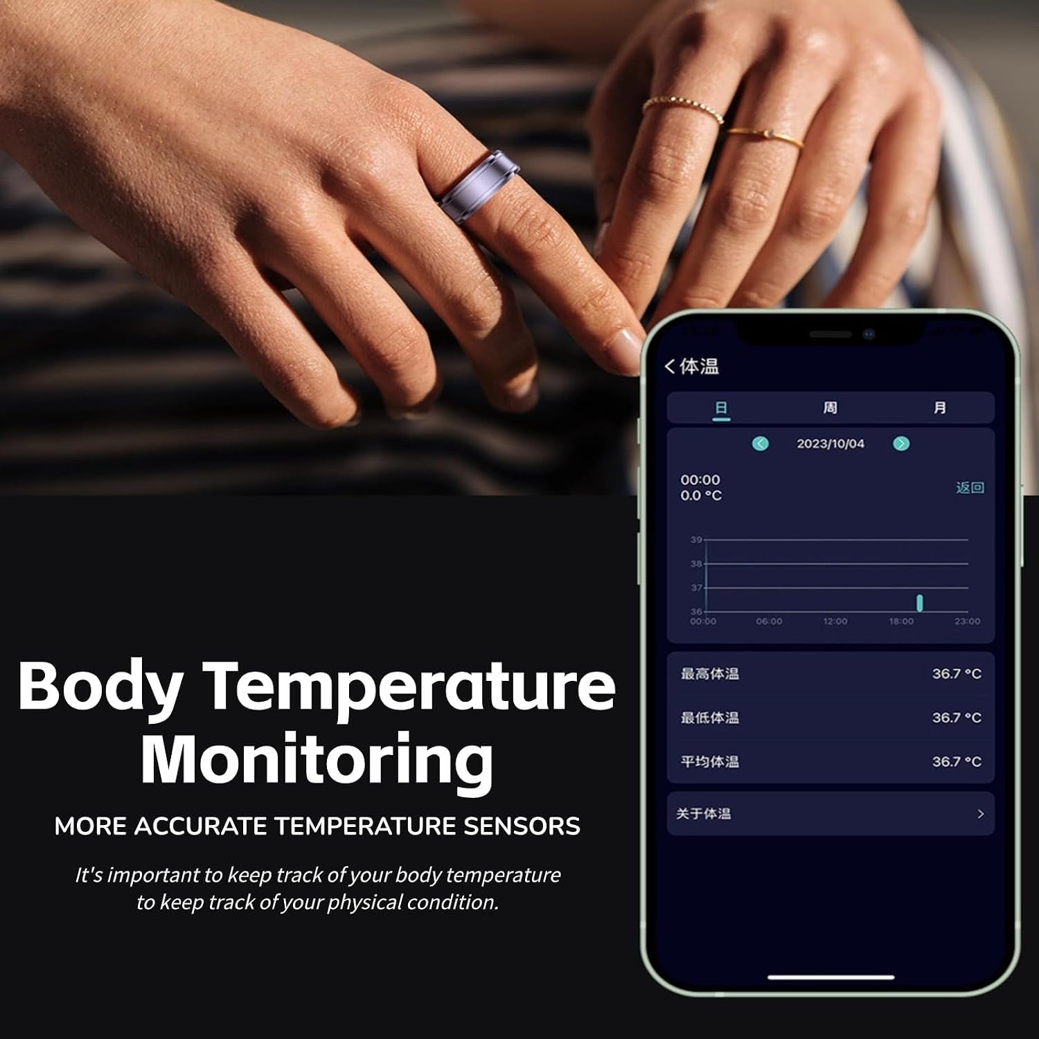 Smart Health Ring Tracker BT 5.1 Sleep Monitor Body Temperature Step Counter IP68 Waterproof Fitness Ring for Men Women