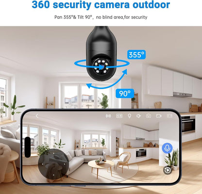 2PCS Light Bulb Security Camera -5G& 2.4Ghz Wifi 2K Security Cameras, Wireless Outdoor Motion Detection and Alarm, Two-Way Talk, Color Night Vision, Human Detection