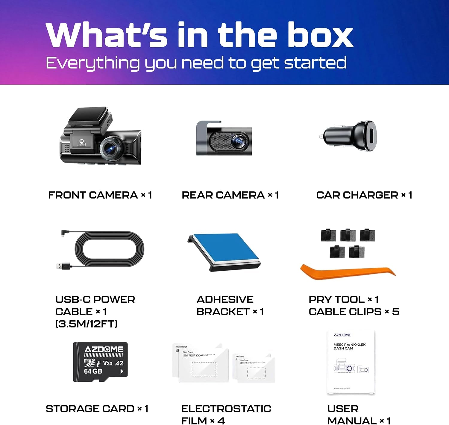 M550 Pro 2CH Dash Cam 4K with 3.19'' Screen IR Night Vision 24H Parking Mode - Dual-Channel Dash Cam with 3.19-Inch IPS Screen - Integrated GPS - Built-In 5G Wifi - 24H Parking Monitor