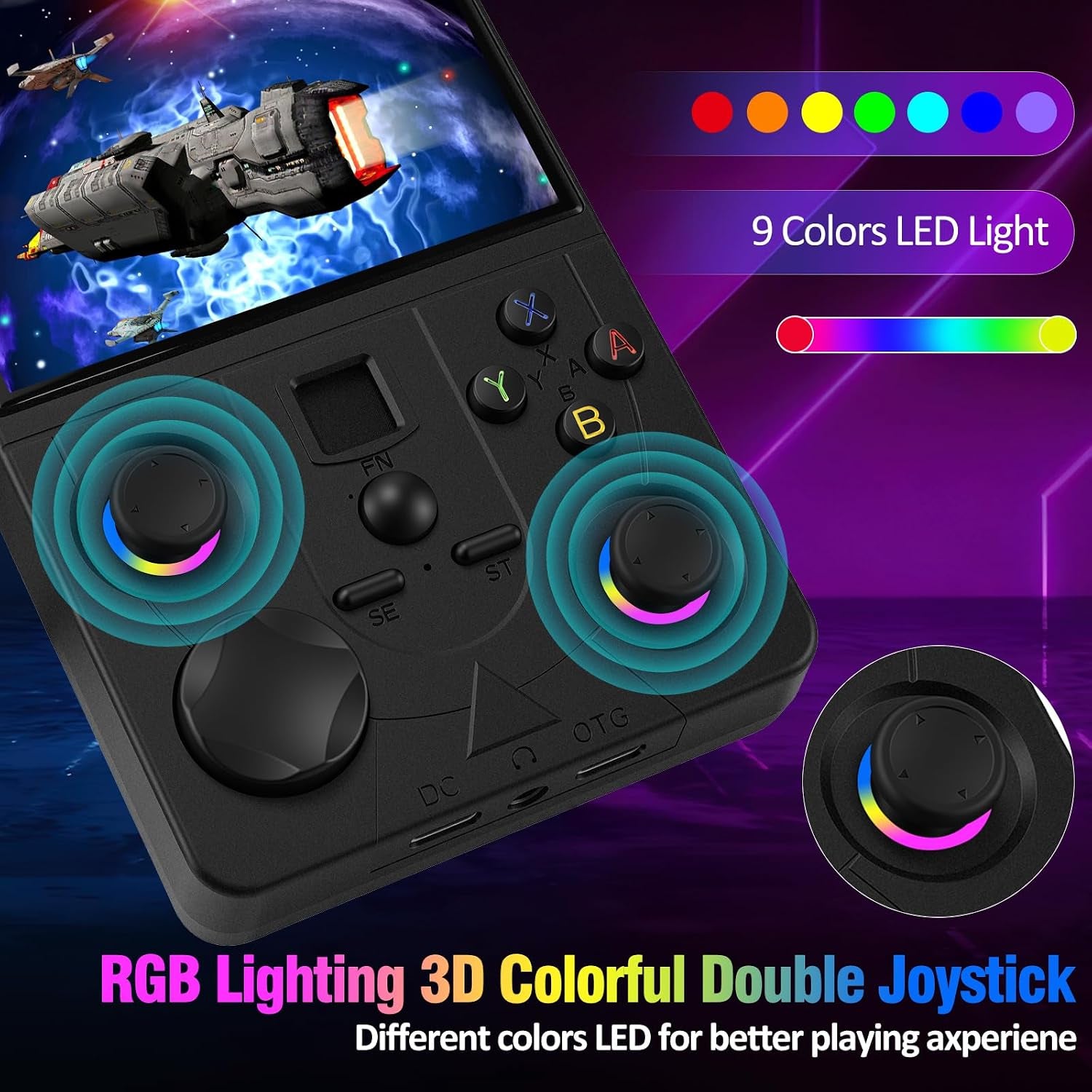DC35V Retro Handheld Game Console, 3.5 Inch HD IPS Screen (Black)