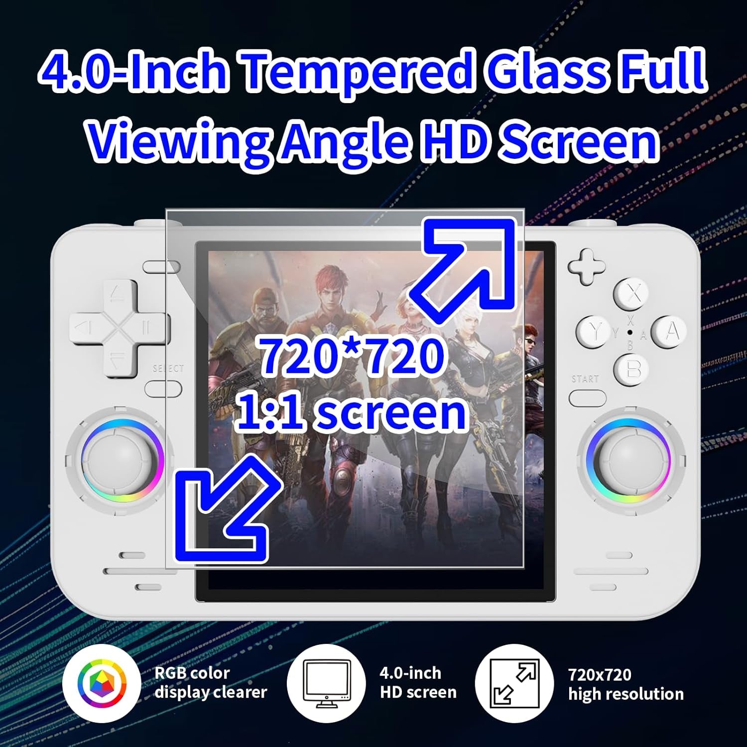 RF40H Retro Handheld Game Console, 4.0 Inch 720X720 IPS Screen, Built-In 18,000+ Classic Game, Portable Hand Held Open Source Linux System, 4000Mah Battery Retro Gaming Console (White)