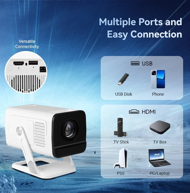 Portable Mini Projector 4K Wifi6 BT5.4 Android 11 Native 720P Projector 280Ansi Video Smart Home Theater Beamer Cinema