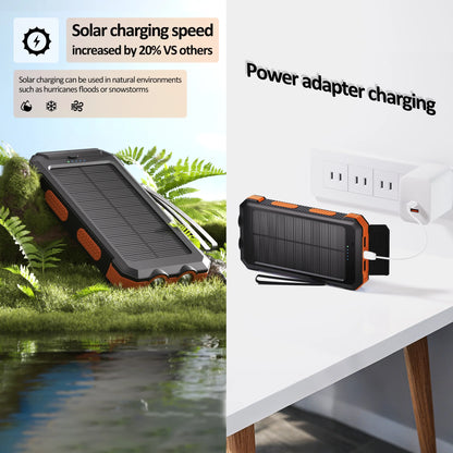 30000Mah Solar Power Bank, Portable Charger for Outdoor Camping Hiking, 12W USB Charging, Orange