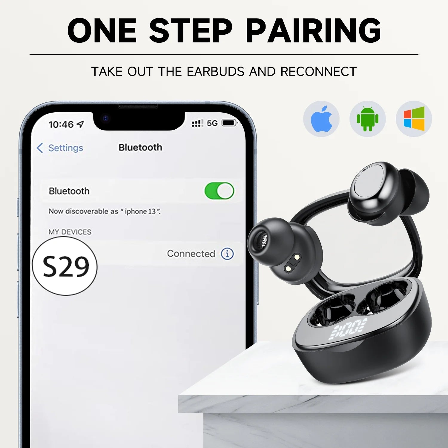 Sleep Ear Buds, Bluetooth 5.4 Ultra-Mini Sleep Earbuds for Side Sleepers, Hi-Fi Stereo 3D Bass Noise Cancelling Wireless Headphones, 53H Playtime with IP7 Waterproof LED Earphones, USB C