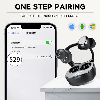 Sleep Ear Buds, Bluetooth 5.4 Ultra-Mini Sleep Earbuds for Side Sleepers, Hi-Fi Stereo 3D Bass Noise Cancelling Wireless Headphones, 53H Playtime with IP7 Waterproof LED Earphones, USB C