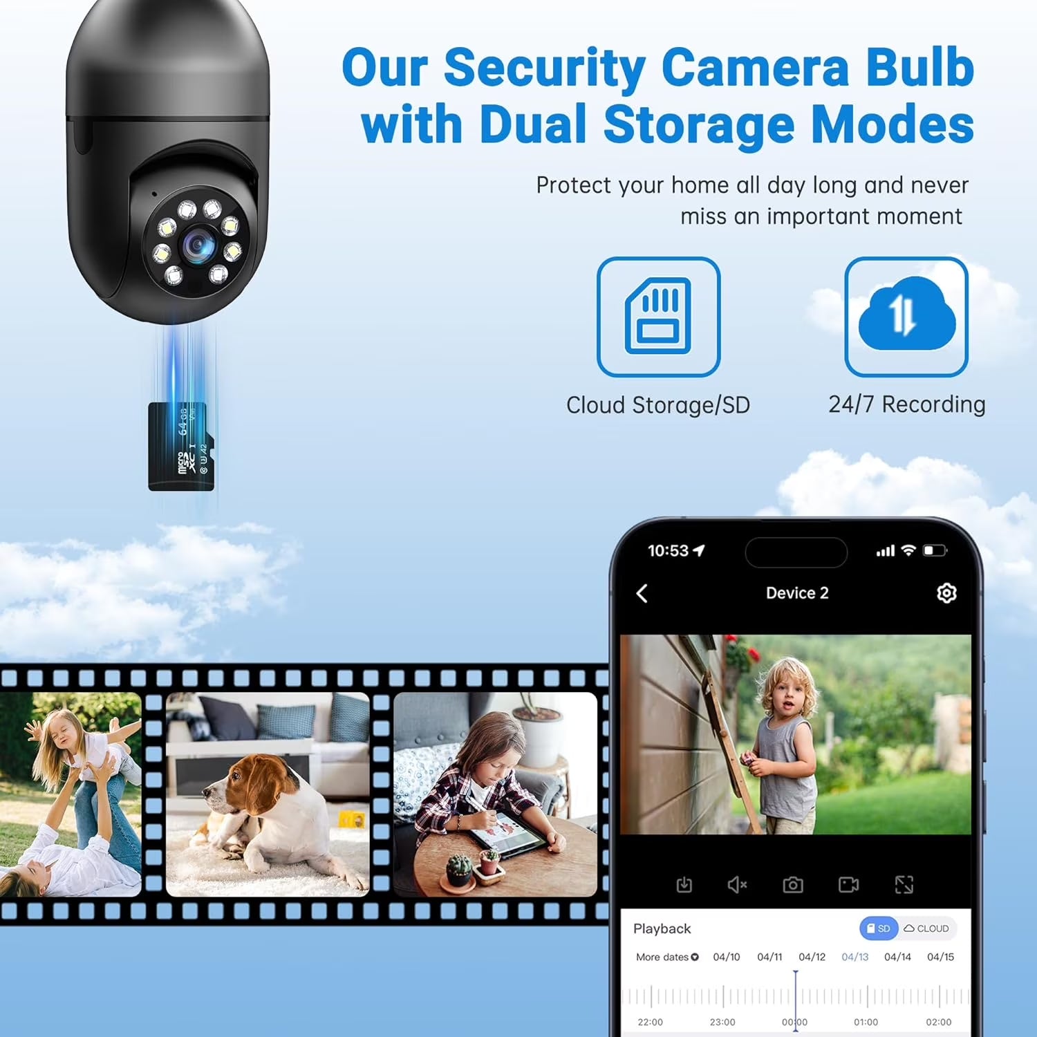 Light Bulb Security Camera -5G& 2.4Ghz Wifi 2K Security Cameras, Wireless Outdoor Motion Detection and Alarm, Two-Way Talk, Color Night Vision, Human Detection