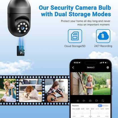 Light Bulb Security Camera -5G& 2.4Ghz Wifi 2K Security Cameras, Wireless Outdoor Motion Detection and Alarm, Two-Way Talk, Color Night Vision, Human Detection