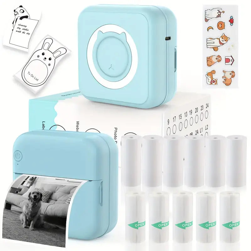 Inkless Mini Thermal Pocket Printer, Wireless Mini Sticker Printer with 10 Rolls Thermal Paper for Ios&Android, Portable Mini Photo Printer for Notes Journal Memo Photo Study