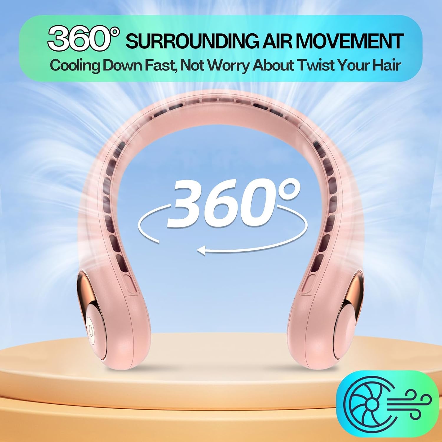 Portable Neck Fan, 4000Mah Rechargeable, 360° Airflow, Hands Free Bladeless Wearable Fan, 2 Pack, Pink