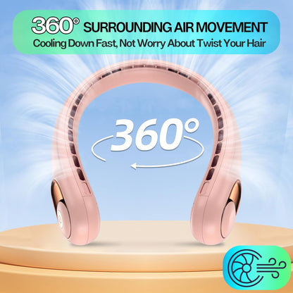 Portable Neck Fan, 4000Mah Rechargeable, 360° Airflow, Hands Free Bladeless Wearable Fan, 2 Pack, Pink