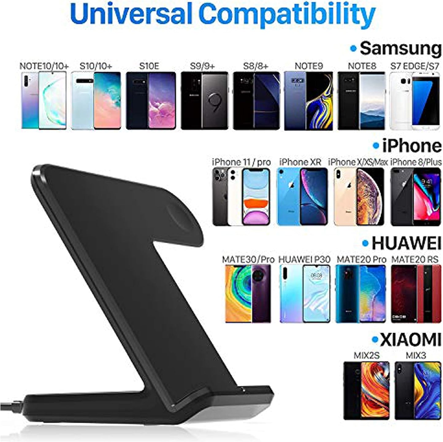 Wireless Charger,2 in 1 Wireless Charging Dock with Iwatch Stand for Iwatch 6/SE/ 5/4/3/2, 7.5W Qi Fast Charger for Iphone 11/11 Pro Max/Xr/Xs Max/Xs/X/8/8P/Galaxy Note 10/S10/S9 (AC Adapter) (Black)
