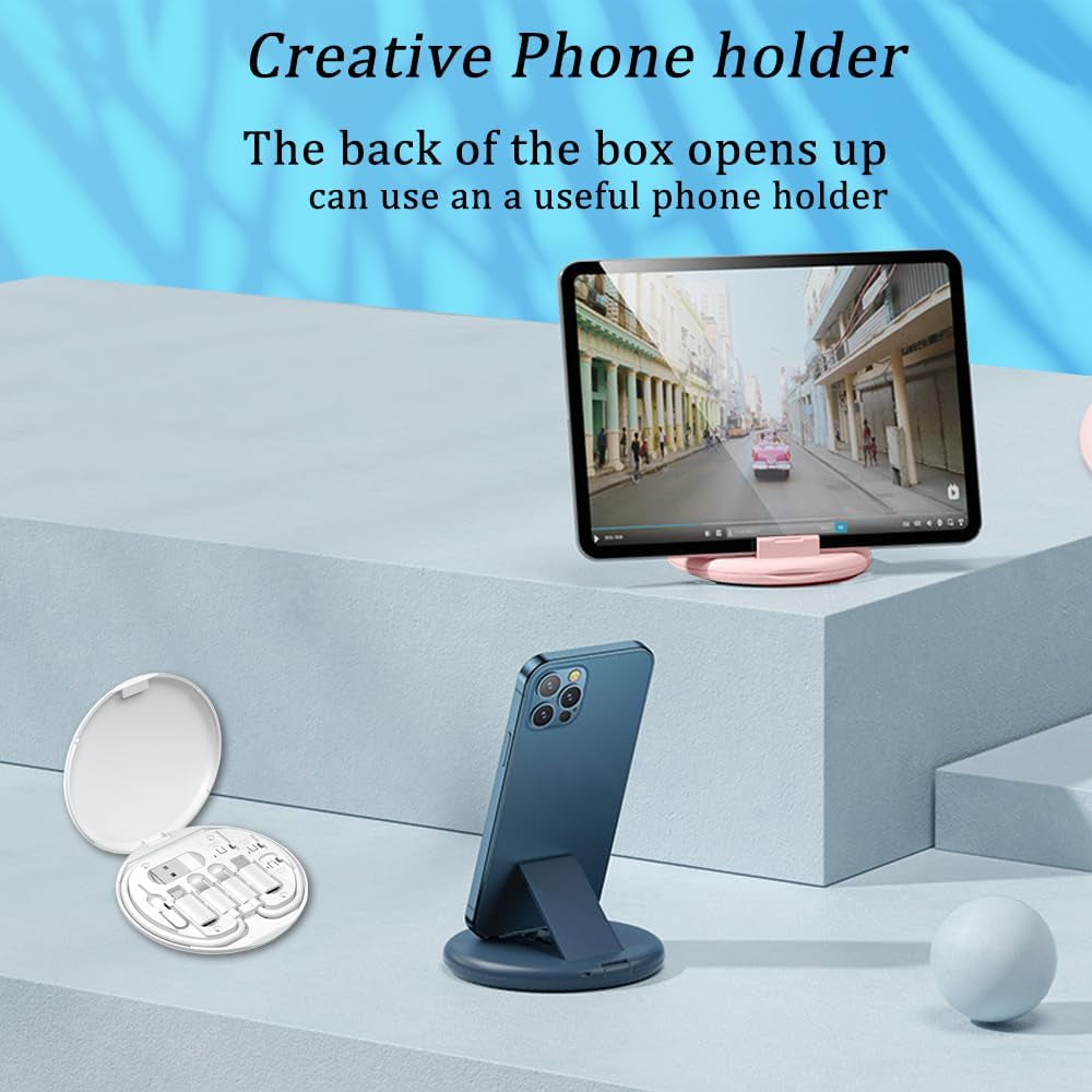 Multi USB Charging Adapter Cable Kit, USB C to Ios Device for Travel, Conversion Set USB a & Type C to Male Micro /Type C/Ios Device, Data Transfer, Card Storage, Tray Eject Pin, Phone Holder (White)