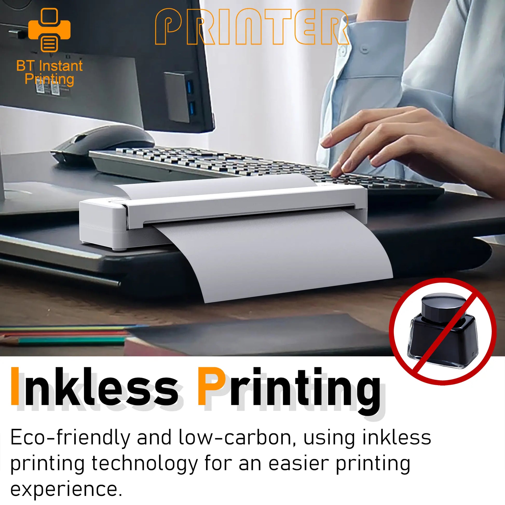 JOYYE Portable Printer, Portable A4, Mini Printer & Cartoon Sticker, Portable Thermal Printer, Travel, Mobile Office, School
