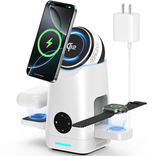 Foldable Qi2 15W Wireless Charger,3 in 1 Charging Station Compatible with Magsafe for Iphone12-16 Series & Samsung S6-S25 Series,Airpods4/3/2/Pro/Pro2 & Galaxy Buds Series,Apple Watch Ultra/Se