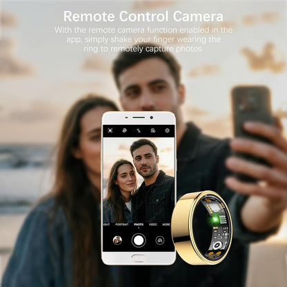 Smart Rings for Women Men, Fitness Ring with Heart Rate, Blood Oxygen, HRV, Stress, Sleep Tracker, Step Tracker, No Subscription Fee, Lp68 Waterproof Smart Ring for Iphone & Android (Gold 9#