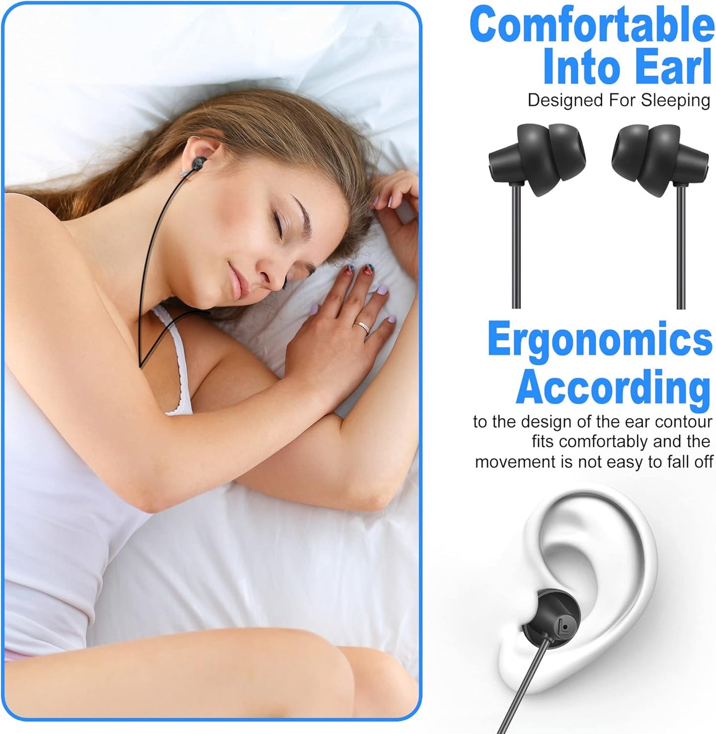 Soundproof Sleep Earbuds Headphones, Noise Isolating Soft Earphone for Sleeping, Nighttime, Insomnia, Side Sleeper, Snoring, Travel, Meditation & Relaxation (Black)