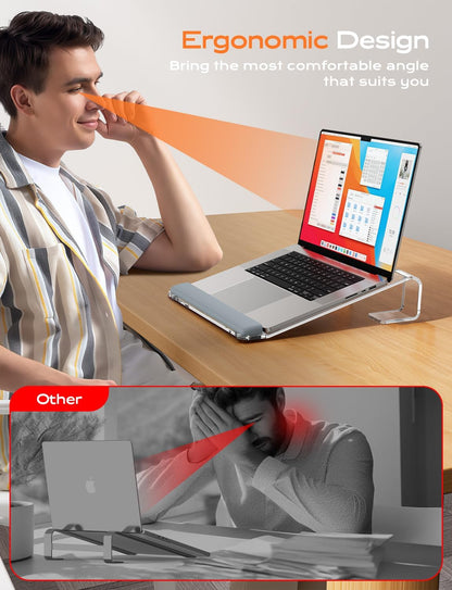 Acrylic Laptop Stand for Desk, Laptop Stand with Wrist Support | Removable Notebook Stand Ventilated Cooling Computer Riser Ergonomic Acrylic Lectern Mount Compatible with 10-17” Laptops