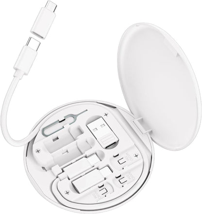 Multi USB Charging Adapter Cable Kit, USB C to Ios Device for Travel, Conversion Set USB a & Type C to Male Micro /Type C/Ios Device, Data Transfer, Card Storage, Tray Eject Pin, Phone Holder (White)