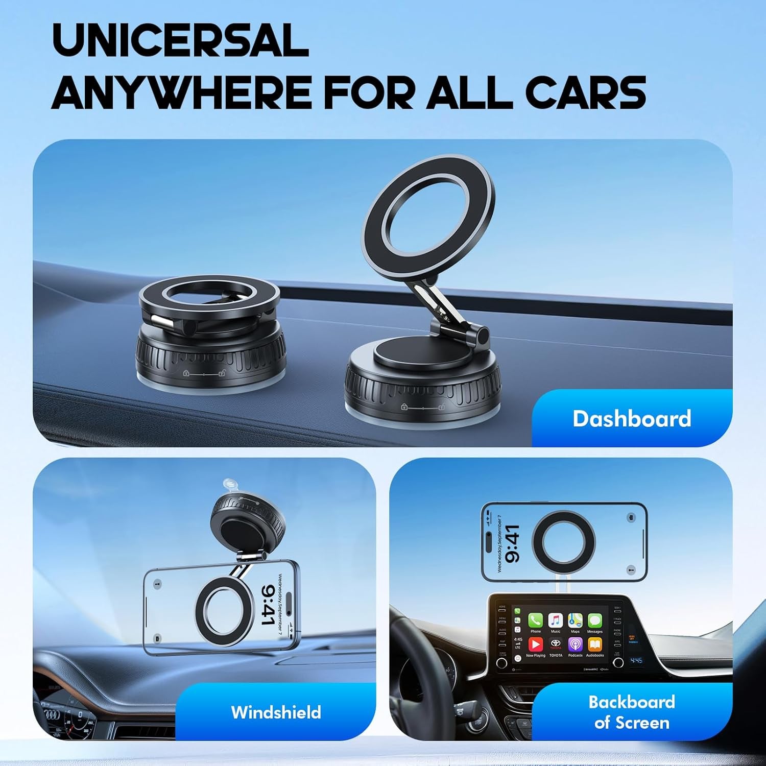 Magnetic Car Phone Holder for Magsafe, Phone Holders for Your Car | Upgraded 120+ LBS Powerful Suction, 360° Rotation Adjustable Car Phone Mount for Iphone 17 16 15 14 Pro Max All Smartphone