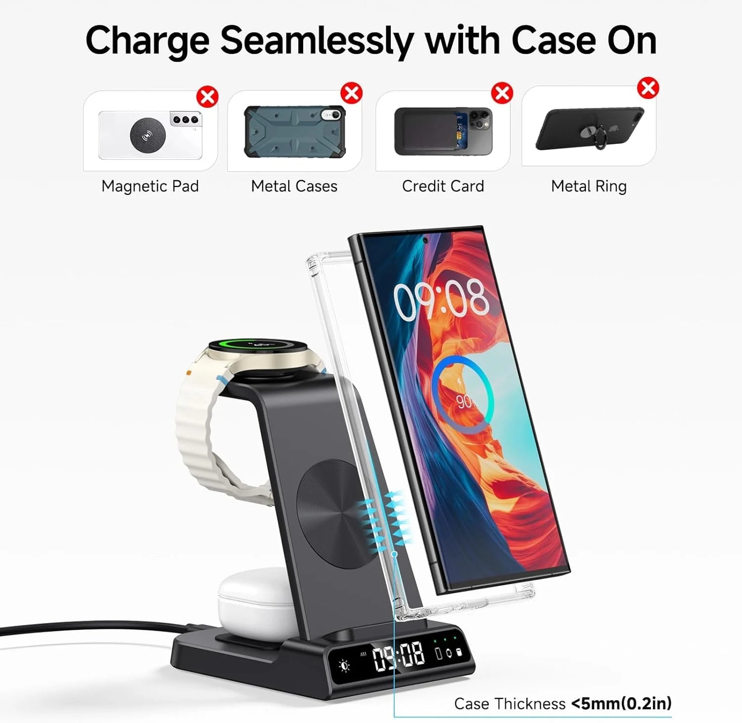 3-In-1 Wireless Charging Station for Samsung, Wireless Charger for Samsung Galaxy Watch, Galaxy Buds