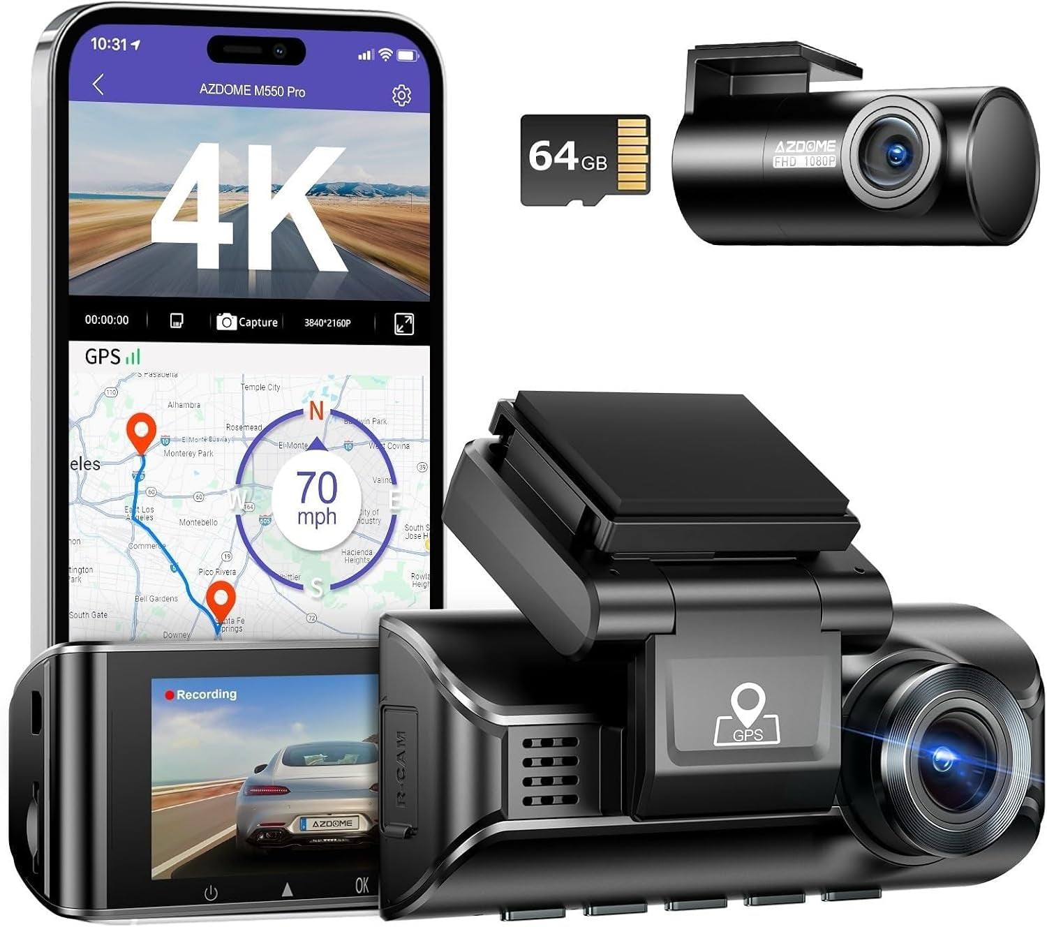 M550 Pro 2CH Dash Cam 4K with 3.19'' Screen IR Night Vision 24H Parking Mode - Dual-Channel Dash Cam with 3.19-Inch IPS Screen - Integrated GPS - Built-In 5G Wifi - 24H Parking Monitor