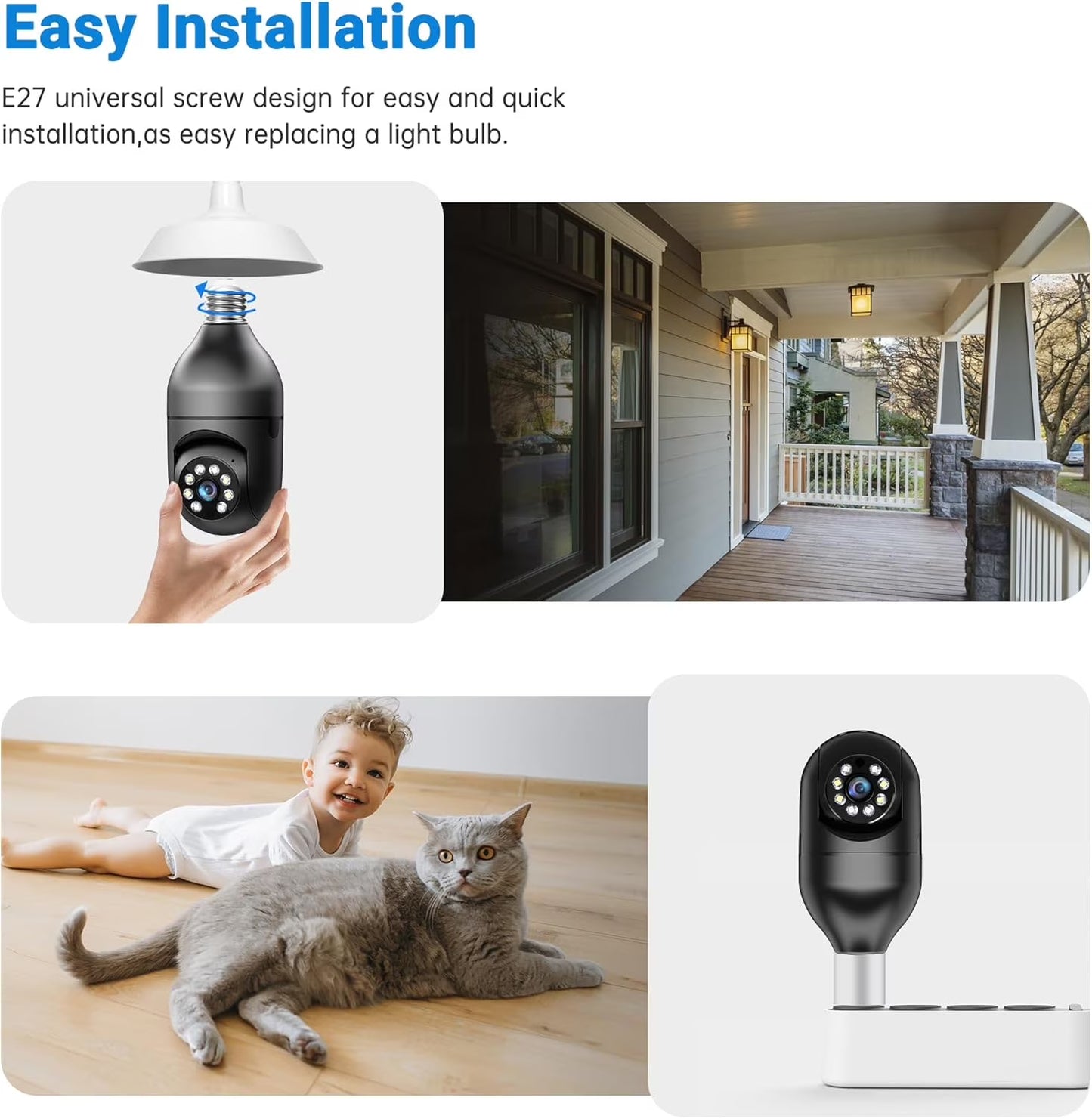 Light Bulb Security Camera -5G& 2.4Ghz Wifi 2K Security Cameras, Wireless Outdoor Motion Detection and Alarm, Two-Way Talk, Color Night Vision, Human Detection