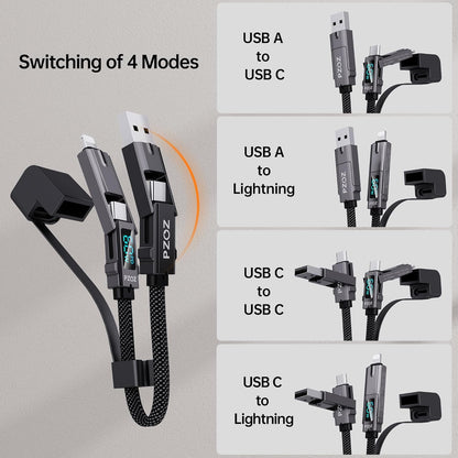 4-In-1 Keychain Charging Cable, 60W Fast Charging USB C Cable with LED Display, USB A/C to USB C & Lightning, Portable Short Charger Cord for Iphone 16/15, Ipad, Macbook, Samsung (60W, 7.3 Inchs)