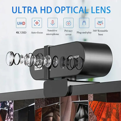 4K Webcam (Choose 1080P/4K) – Noise-Canceling Mics, Wide-Angle Lens, Privacy Cover, Autofocus USB Camera for Pc/Laptop Gaming, Streaming, Zoom/Skype, HDR, Low-Light Correction, Plug & Play, USB Computer Webcam, Live Streaming Gadget, Gaming Items