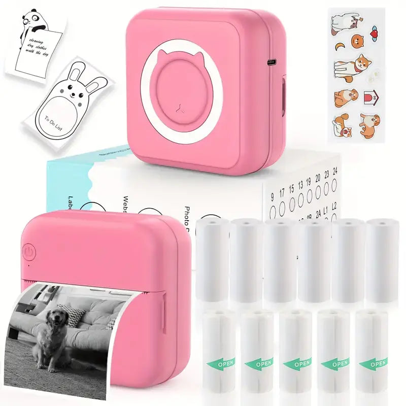 Inkless Mini Thermal Pocket Printer, Wireless Mini Sticker Printer with 10 Rolls Thermal Paper for Ios&Android, Portable Mini Photo Printer for Notes Journal Memo Photo Study