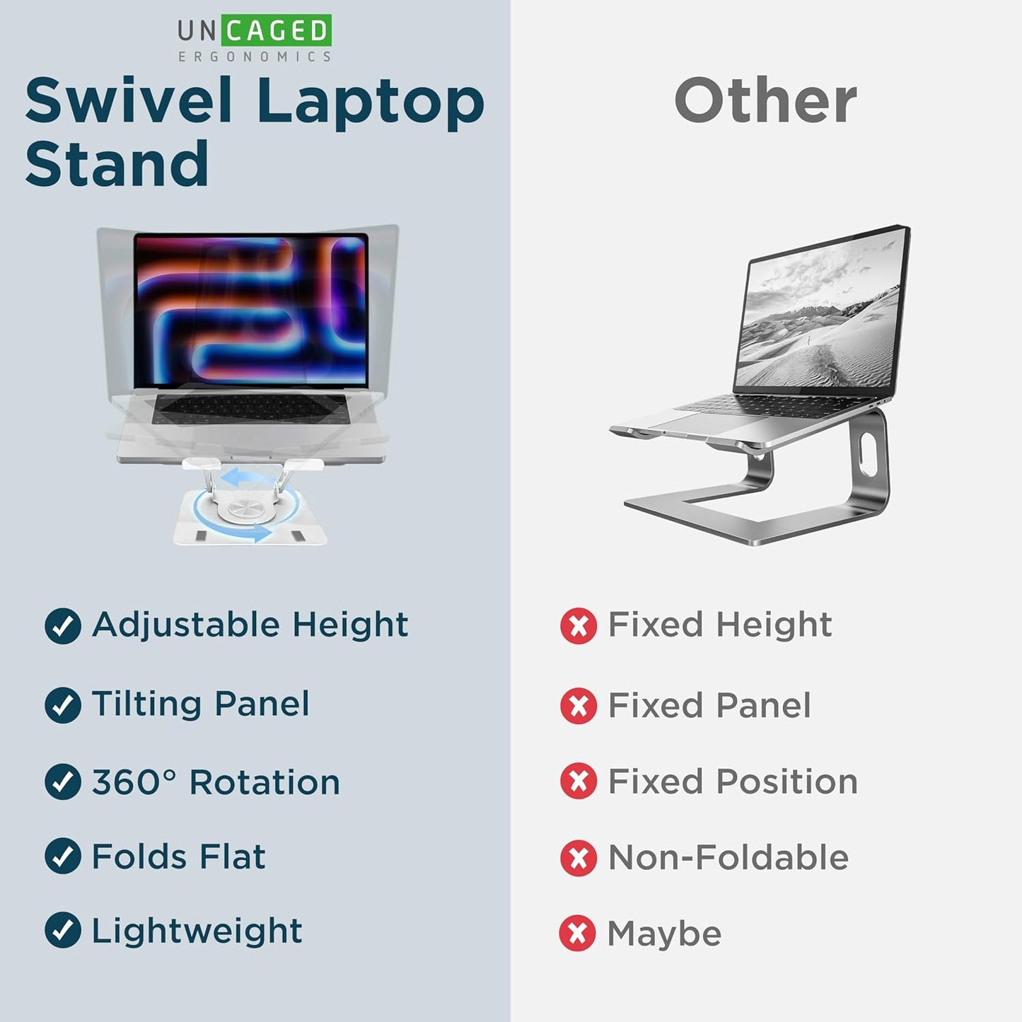 Swivel Laptop Stand for Desk, Adjustable Computer Ipad Stand for Desk W/ 360 Rotation, Portable Laptop Holder for Home Office Ergonomic Supplies (White)