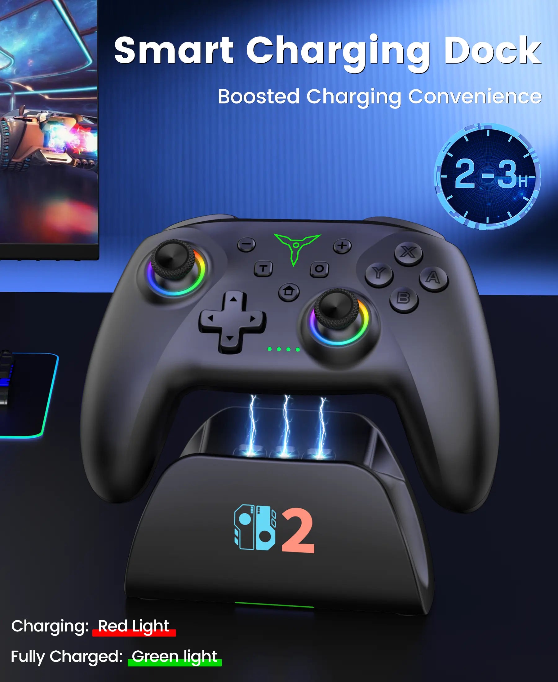 ESYWEN Switch 2 Pro Controller, 1000Mah Battery, Wireless Bluetooth Controller with Hall Effect Joysticks & Triggers, for Switch2/Switch/Switch Oled/Switch Lite, with 7 Light Modes/Paddle/Turbo/Motion/Charging Dock