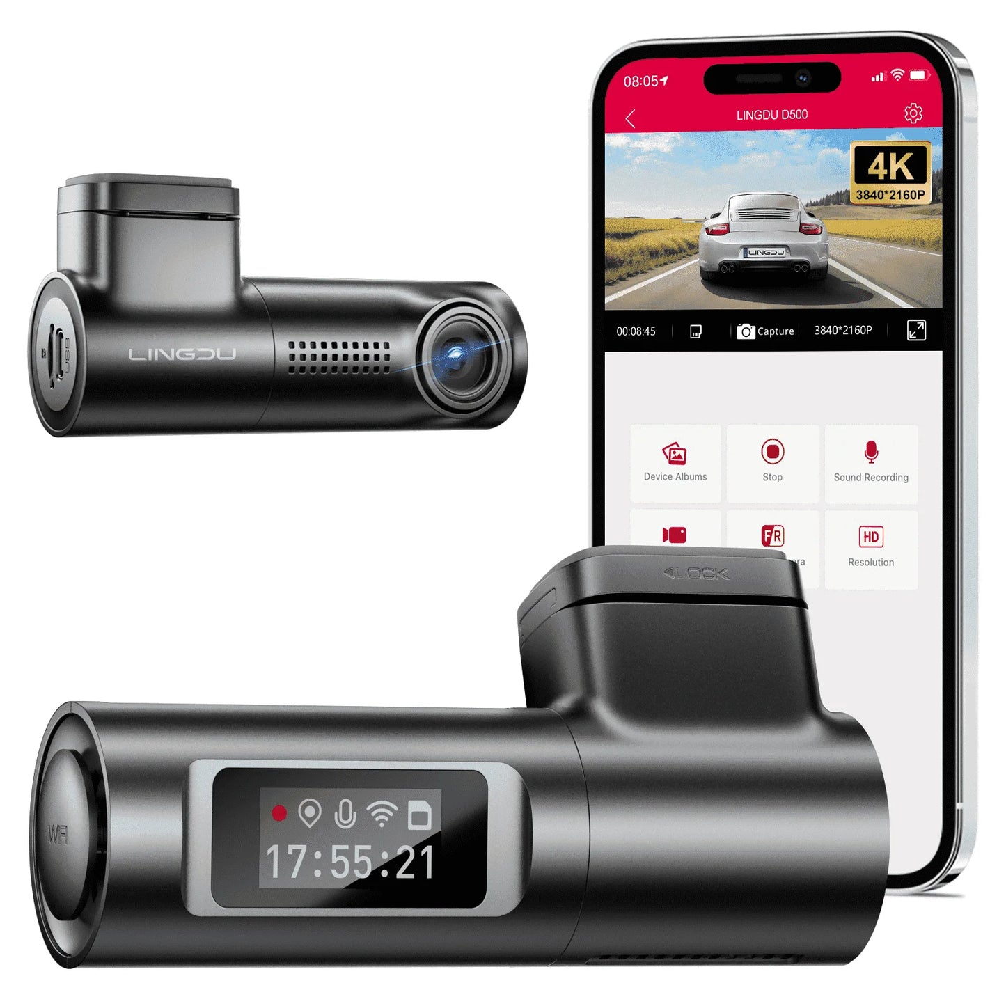 Car Dash Camera D500 4K UHD Wifi GPS Night Vision 150 Wide Angle 1-Pack