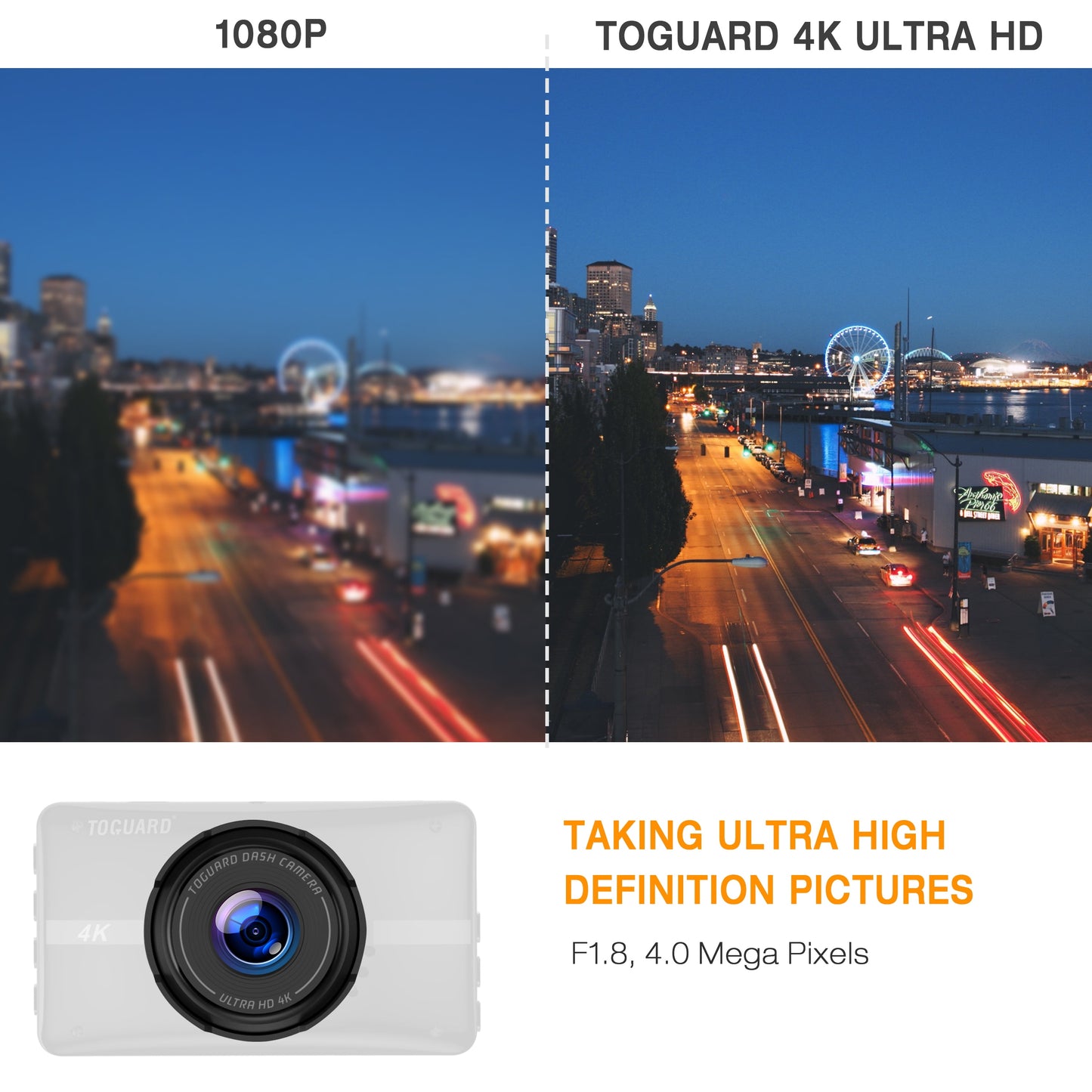 Dash Cam, 4K UHD Front Dash Camera，3'' Car Camera with 170° Wide Angle, WDR, G-Sensor, Parking Mode