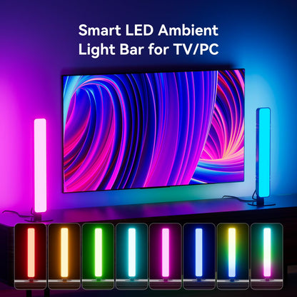 RGB Light Bar, Smart Music Sync RGBIC LED Lights Bars, USB Powered Ambient Lighting, Remote Control Color Changing Gaming TV Backlight, 15 Dynamic Modes for PC Room Monitor Desk