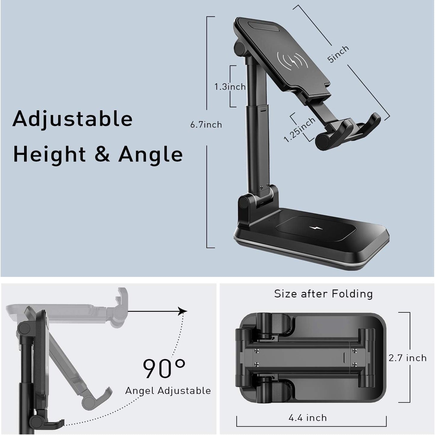 Wireless Charger, 2 in 1 Wireless Charging Station, Phone Charger Stand Phone Holder for Desk Compatible with Iphone 17 16 15 14 13 12 Pro Max Plus, Airpods 4 3 2 Pro, Samsung S25 S24 S23 Note 20
