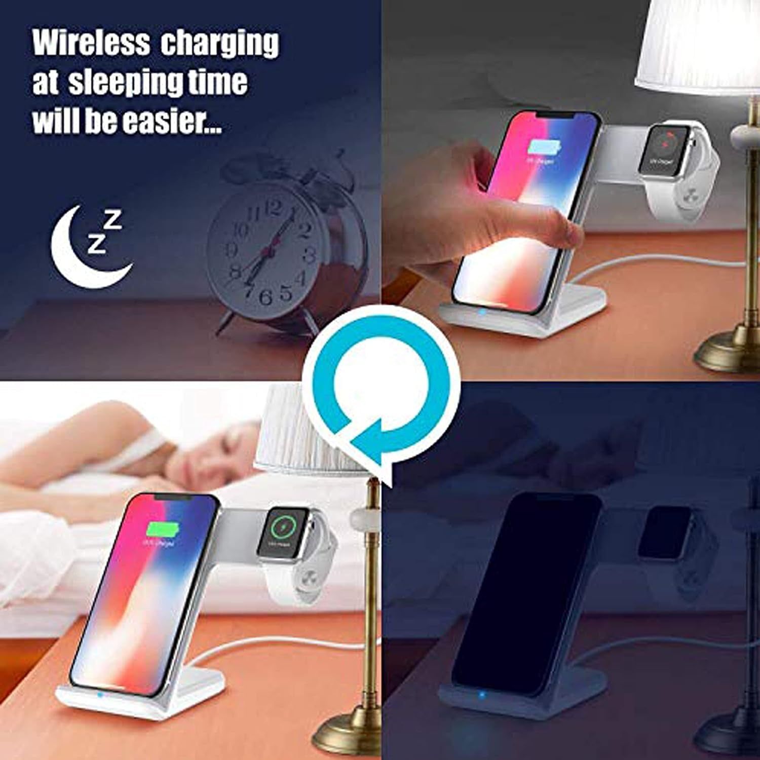Wireless Charger,2 in 1 Wireless Charging Dock with Iwatch Stand for Iwatch 6/SE/ 5/4/3/2, 7.5W Qi Fast Charger for Iphone 11/11 Pro Max/Xr/Xs Max/Xs/X/8/8P/Galaxy Note 10/S10/S9 (AC Adapter) (Black)