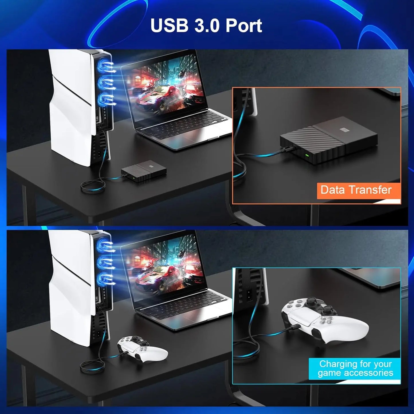 Huijukeji Cooling Fan for PS5 Slim Console, Auto Power On/Off Cooler Fan Accessorie with 2 Speed Fans USB 3.0 Port for Playstation 5 Slim Digital & Discs Edition(Not for PS5/PS5 Pro)