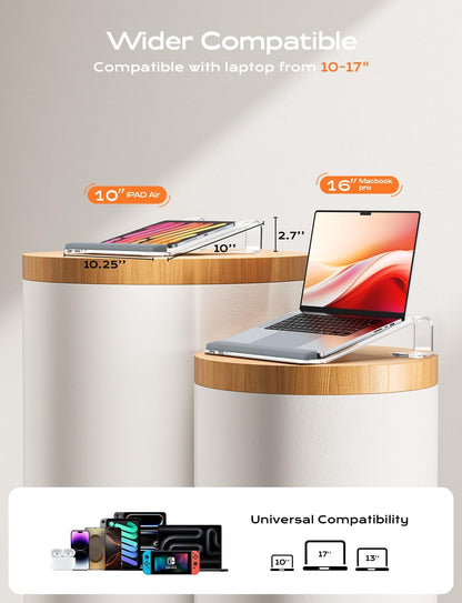 Acrylic Laptop Stand for Desk, Laptop Stand with Wrist Support | Removable Notebook Stand Ventilated Cooling Computer Riser Ergonomic Acrylic Lectern Mount Compatible with 10-17” Laptops