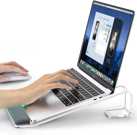 Acrylic Laptop Stand for Desk, Laptop Stand with Wrist Support | Removable Notebook Stand Ventilated Cooling Computer Riser Ergonomic Acrylic Lectern Mount Compatible with 10-17” Laptops
