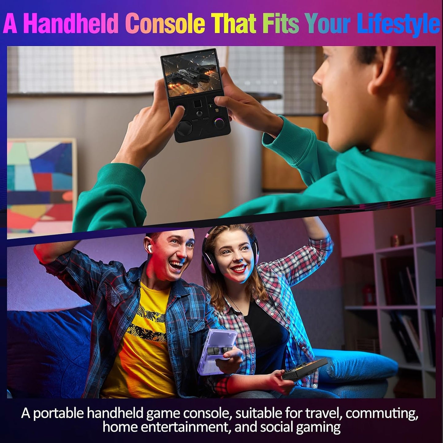 DC35V Retro Handheld Game Console, 3.5 Inch HD IPS Screen (Black)