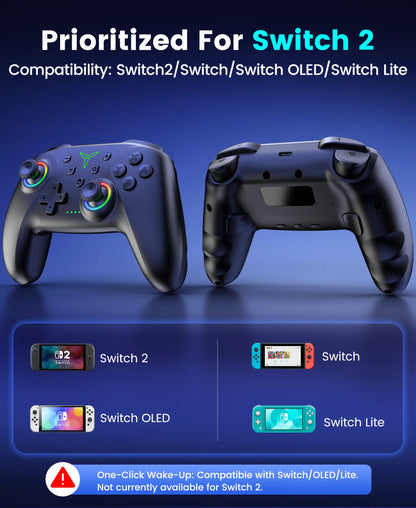 ESYWEN Switch 2 Pro Controller, 1000Mah Battery, Wireless Bluetooth Controller with Hall Effect Joysticks & Triggers, for Switch2/Switch/Switch Oled/Switch Lite, with 7 Light Modes/Paddle/Turbo/Motion/Charging Dock