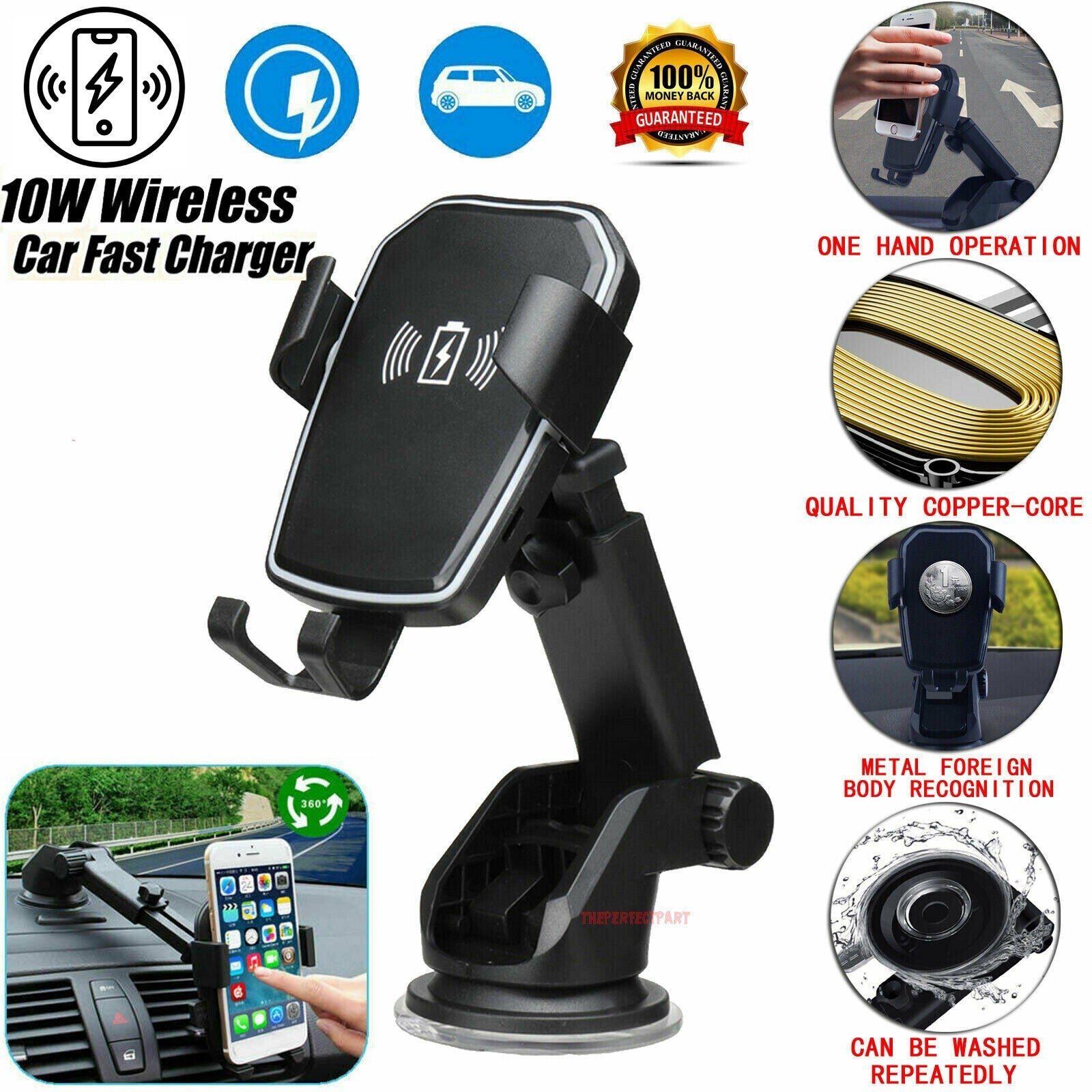 30W Fast Car Wireless Charger 2 in 1 Clamping Phone Holder Mount for Samsung
