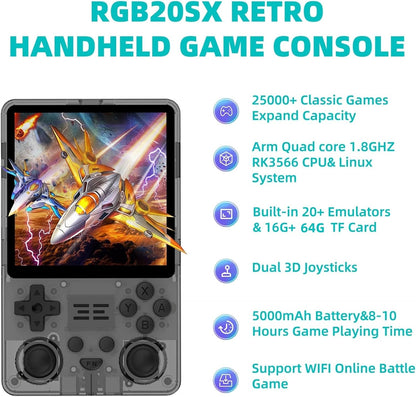 RGB20SX Retro Handheld Game Console Portable Retro Video Console with 4.0 Inch IPS 720*720 HD Screen 5000Mah Battery Retro Portable Gaming Console (Translucent Black)