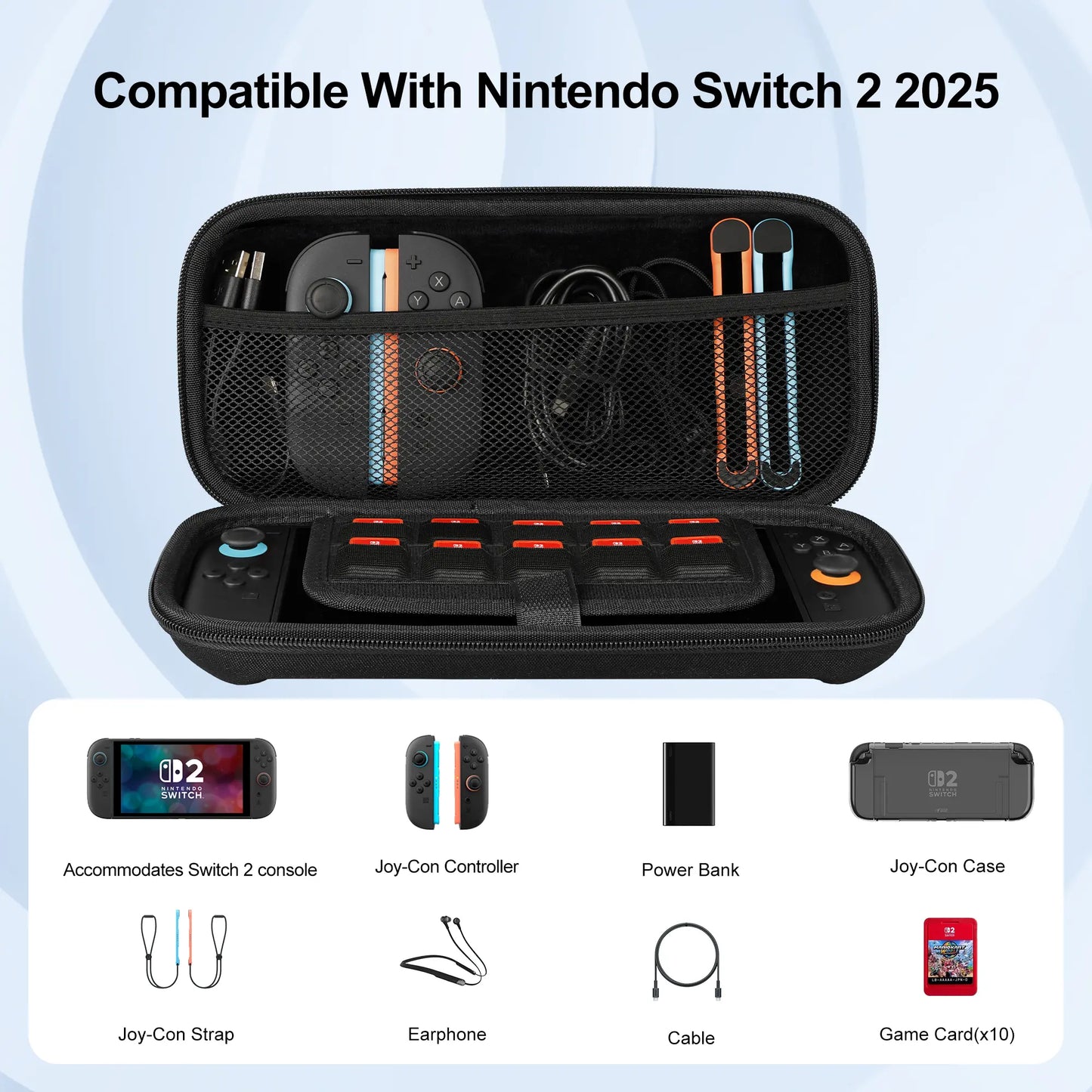 AASTT Carrying Case Compatible with Nintendo Switch 2 2025, Protective Hard Shell Case with 10 Game Card Slots, Portable Travel Storage Bag for Nintendo Switch 2 Console & Accessories Lightweight Cotton