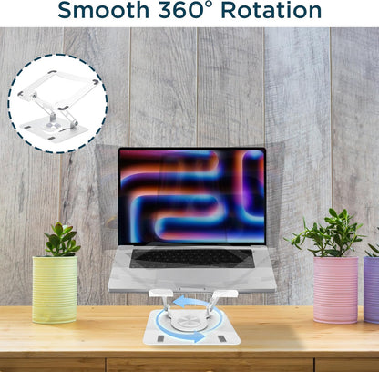 Swivel Laptop Stand for Desk, Adjustable Computer Ipad Stand for Desk W/ 360 Rotation, Portable Laptop Holder for Home Office Ergonomic Supplies (White)