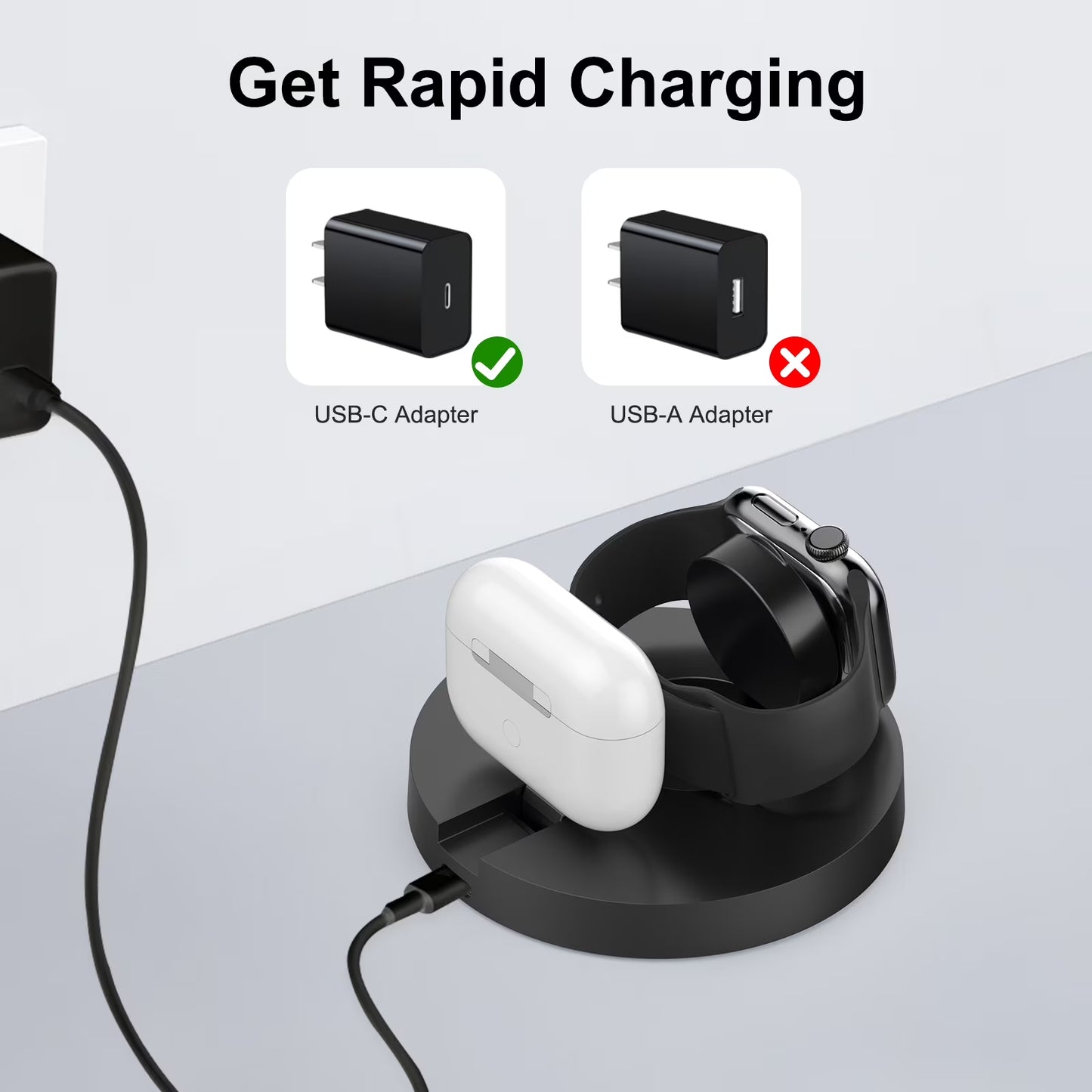 2 in 1 Wireless Charger,Travel Wireless Folding Charging Station,Compatible for Apple Watch Series 9/8/7/6/5/4/3/2/Ultra/Ultra 2, Airpods Pro 1/2/3/Pro, Travel Charger for Multple Devices