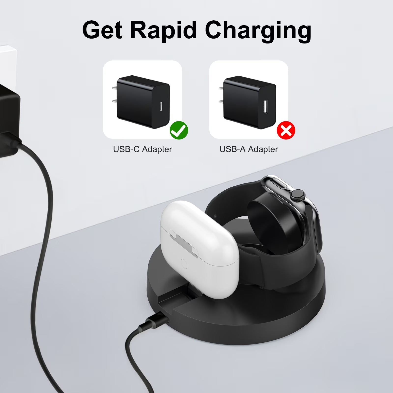 2 in 1 Wireless Charger,Travel Wireless Folding Charging Station,Compatible for Apple Watch Series 9/8/7/6/5/4/3/2/Ultra/Ultra 2, Airpods Pro 1/2/3/Pro, Travel Charger for Multple Devices