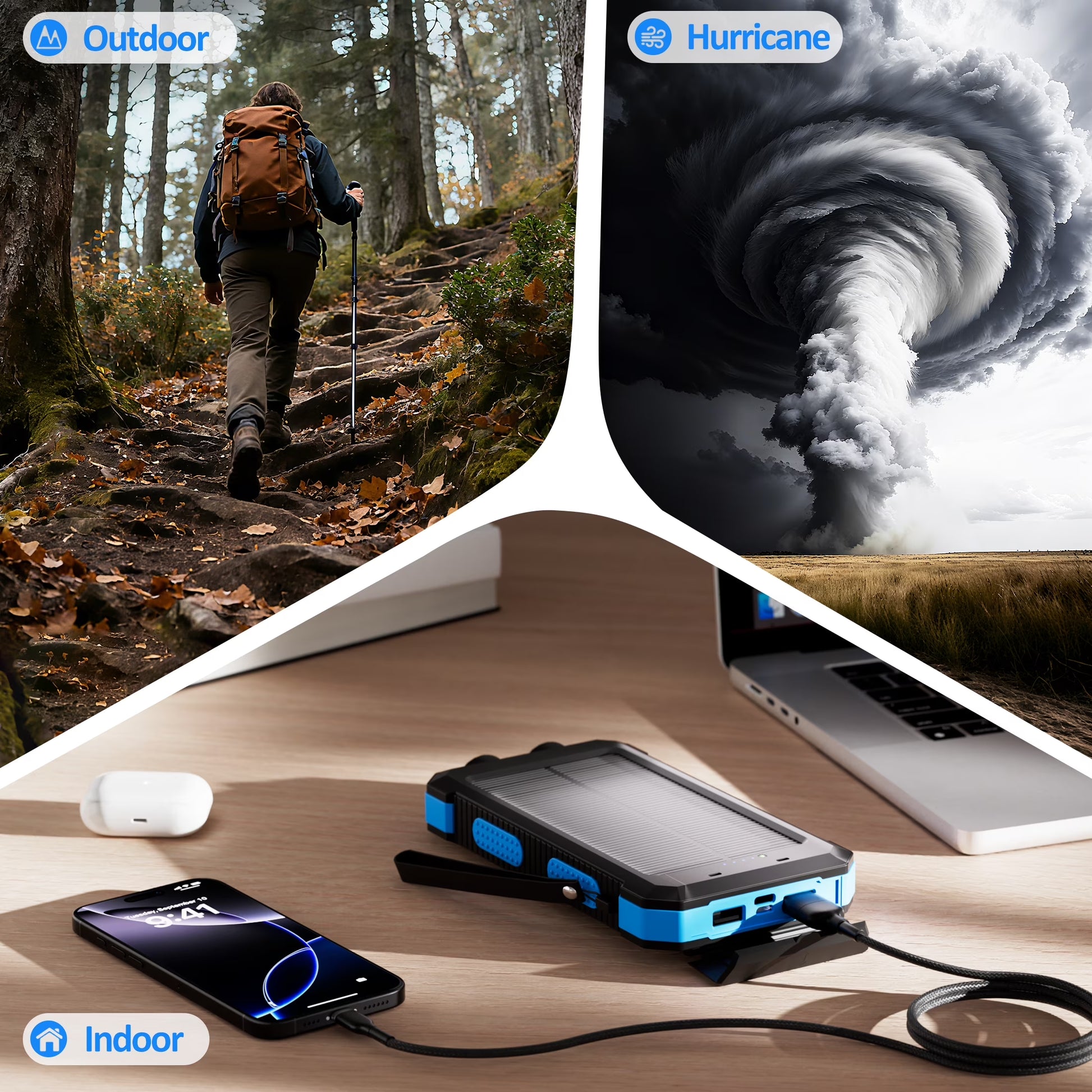30000Mah Solar Power Bank Compatible for Iphone 17 Cell Phone 12W Portable Charger Power Bank for Outdoor Camping Hiking (Blue)