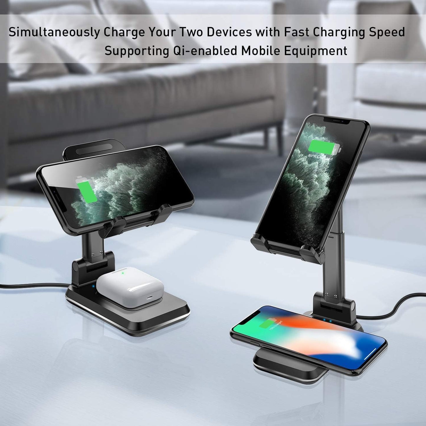 Wireless Charger, 2 in 1 Wireless Charging Station, Phone Charger Stand Phone Holder for Desk Compatible with Iphone 17 16 15 14 13 12 Pro Max Plus, Airpods 4 3 2 Pro, Samsung S25 S24 S23 Note 20