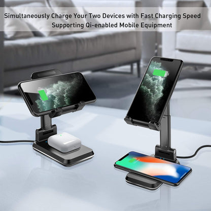 Wireless Charger, 2 in 1 Wireless Charging Station, Phone Charger Stand Phone Holder for Desk Compatible with Iphone 17 16 15 14 13 12 Pro Max Plus, Airpods 4 3 2 Pro, Samsung S25 S24 S23 Note 20